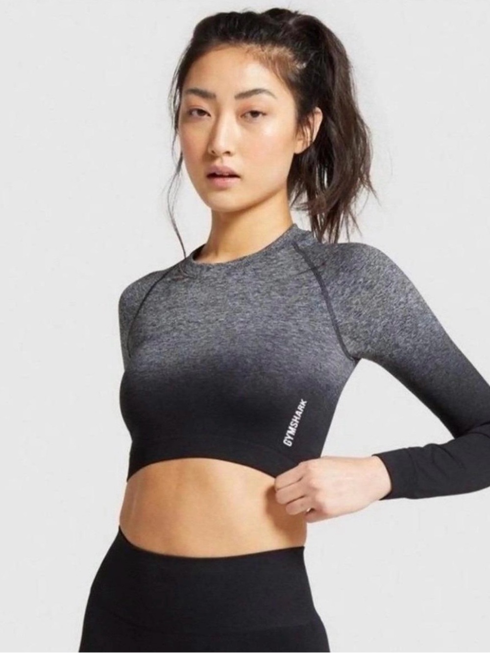 Gymshark Adapt Ombré Seamless Black Gray Long Sleeve Crop Top
